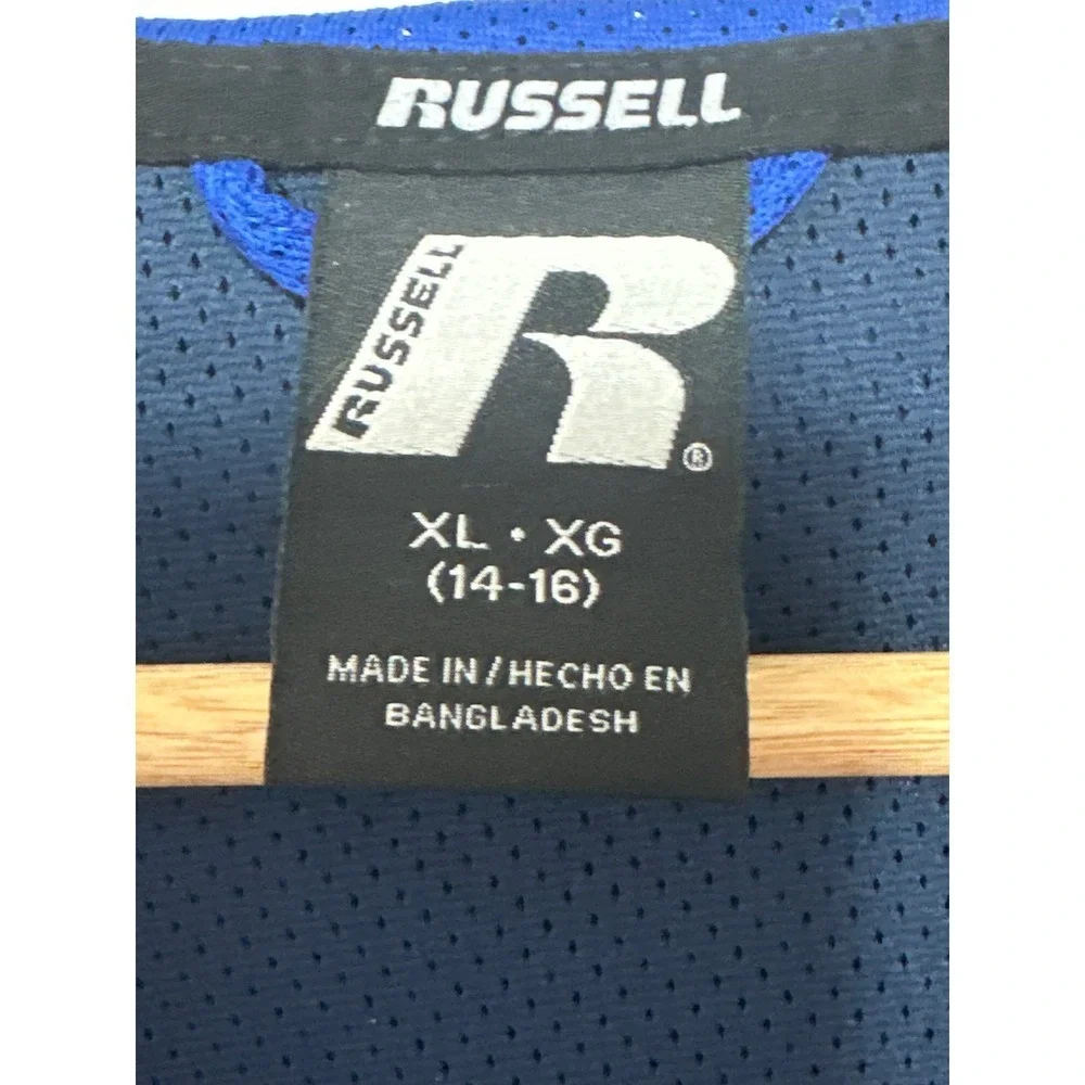 Russell Boys XL 14-16 Windbreaker Jacket Navy Blue Burgundy Zip Hooded